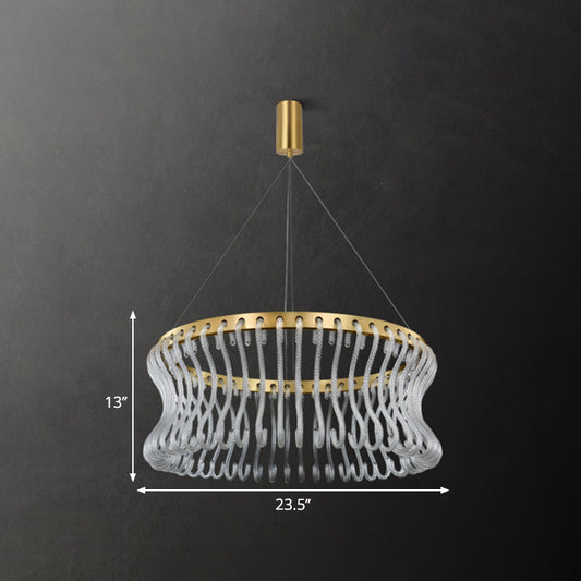 Modernist LED Hanging Chandelier Gold Finish Round Ceiling Light with Crystal Rod Shade Clearhalo 'Ceiling Lights' 'Chandeliers' 'Modern Chandeliers' 'Modern' Lighting' 1695032