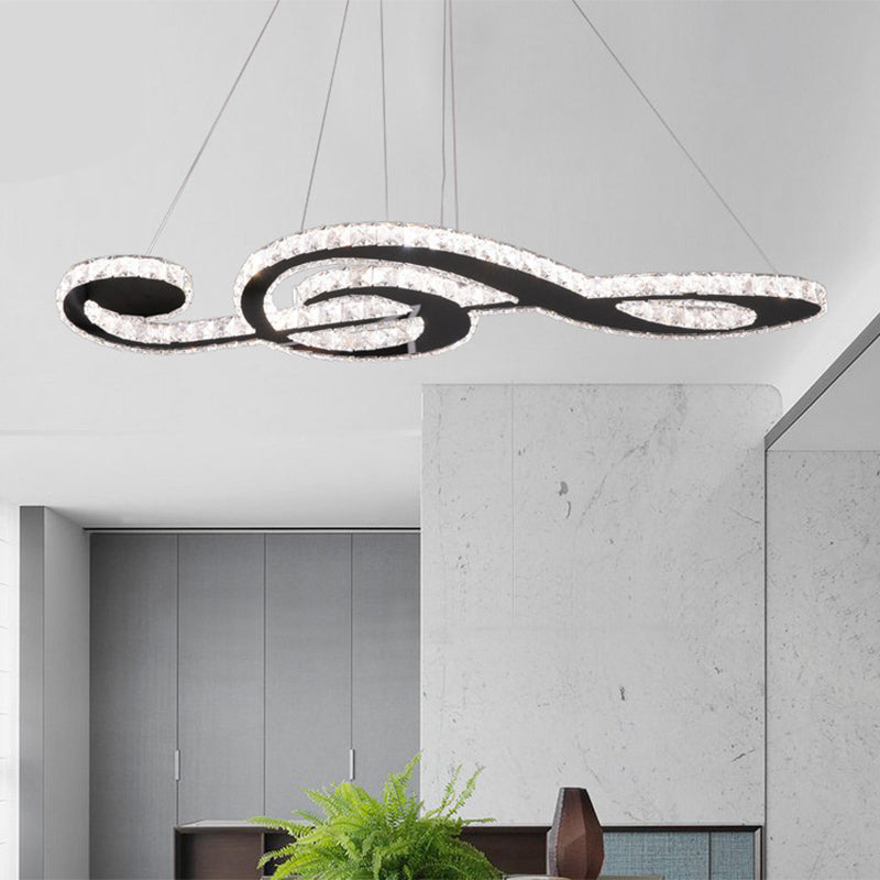 Contemporary Music Note Pendant Lamp Faceted Crystal LED Bedroom Chandelier Light Fixture in Stainless-Steel Stainless-Steel Clearhalo 'Ceiling Lights' 'Chandeliers' 'Modern Chandeliers' 'Modern' Lighting' 1695037