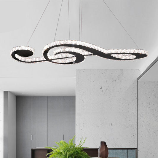 Contemporary Music Note Pendant Lamp Faceted Crystal LED Bedroom Chandelier Light Fixture in Stainless-Steel Stainless-Steel Clearhalo 'Ceiling Lights' 'Chandeliers' 'Modern Chandeliers' 'Modern' Lighting' 1695037