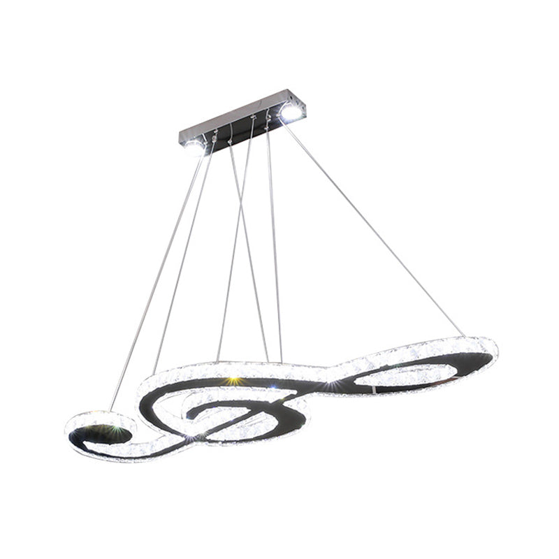 Contemporary Music Note Pendant Lamp Faceted Crystal LED Bedroom Chandelier Light Fixture in Stainless-Steel Clearhalo 'Ceiling Lights' 'Chandeliers' 'Modern Chandeliers' 'Modern' Lighting' 1695039