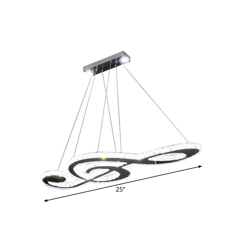 Contemporary Music Note Pendant Lamp Faceted Crystal LED Bedroom Chandelier Light Fixture in Stainless-Steel Clearhalo 'Ceiling Lights' 'Chandeliers' 'Modern Chandeliers' 'Modern' Lighting' 1695040