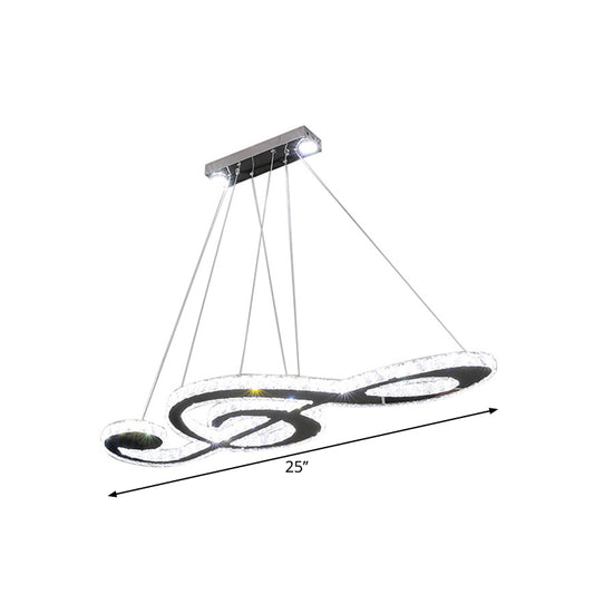 Contemporary Music Note Pendant Lamp Faceted Crystal LED Bedroom Chandelier Light Fixture in Stainless-Steel Clearhalo 'Ceiling Lights' 'Chandeliers' 'Modern Chandeliers' 'Modern' Lighting' 1695040