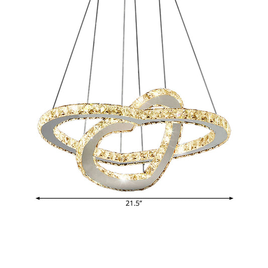 Dual Loving Heart Cut Crystal Chandelier Simple LED Chrome Suspended Lighting Fixture in Warm/White Light Clearhalo 'Ceiling Lights' 'Chandeliers' 'Modern Chandeliers' 'Modern' Lighting' 1695060