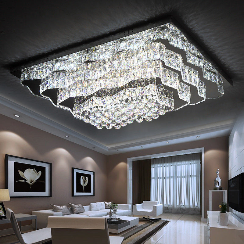 Tiered Flush Mount Lamp Simple Style Cut Crystal Great Room LED Ceiling Light in Chrome Chrome Clearhalo 'Ceiling Lights' 'Close To Ceiling Lights' 'Close to ceiling' 'Flush mount' Lighting' 1695065
