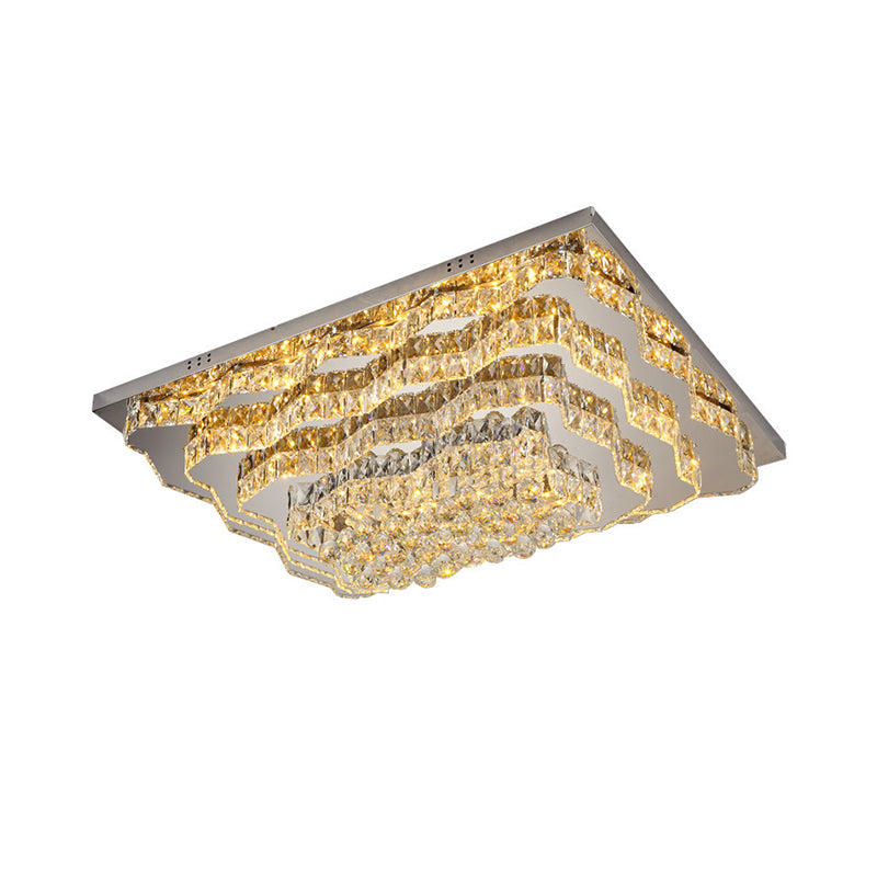 Tiered Flush Mount Lamp Simple Style Cut Crystal Great Room LED Ceiling Light in Chrome Clearhalo 'Ceiling Lights' 'Close To Ceiling Lights' 'Close to ceiling' 'Flush mount' Lighting' 1695067
