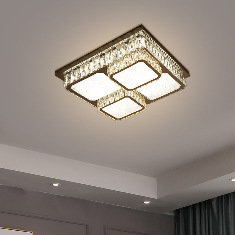 Beveled Crystal Square Flush Mount Lamp Simple LED Chrome Close to Ceiling Lamp in Warm/White Light - Chrome - B - Clearhalo - 'Ceiling Lights' - 'Close To Ceiling Lights' - 'Close to ceiling' - 'Flush mount' - Lighting' - 1695073