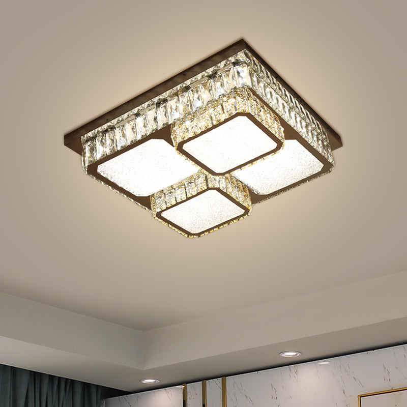 Beveled Crystal Square Flush Mount Lamp Simple LED Chrome Close to Ceiling Lamp in Warm/White Light - Clearhalo - 'Ceiling Lights' - 'Close To Ceiling Lights' - 'Close to ceiling' - 'Flush mount' - Lighting' - 1695074