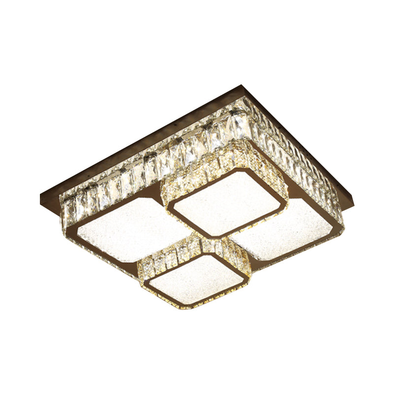 Beveled Crystal Square Flush Mount Lamp Simple LED Chrome Close to Ceiling Lamp in Warm/White Light - Clearhalo - 'Ceiling Lights' - 'Close To Ceiling Lights' - 'Close to ceiling' - 'Flush mount' - Lighting' - 1695075