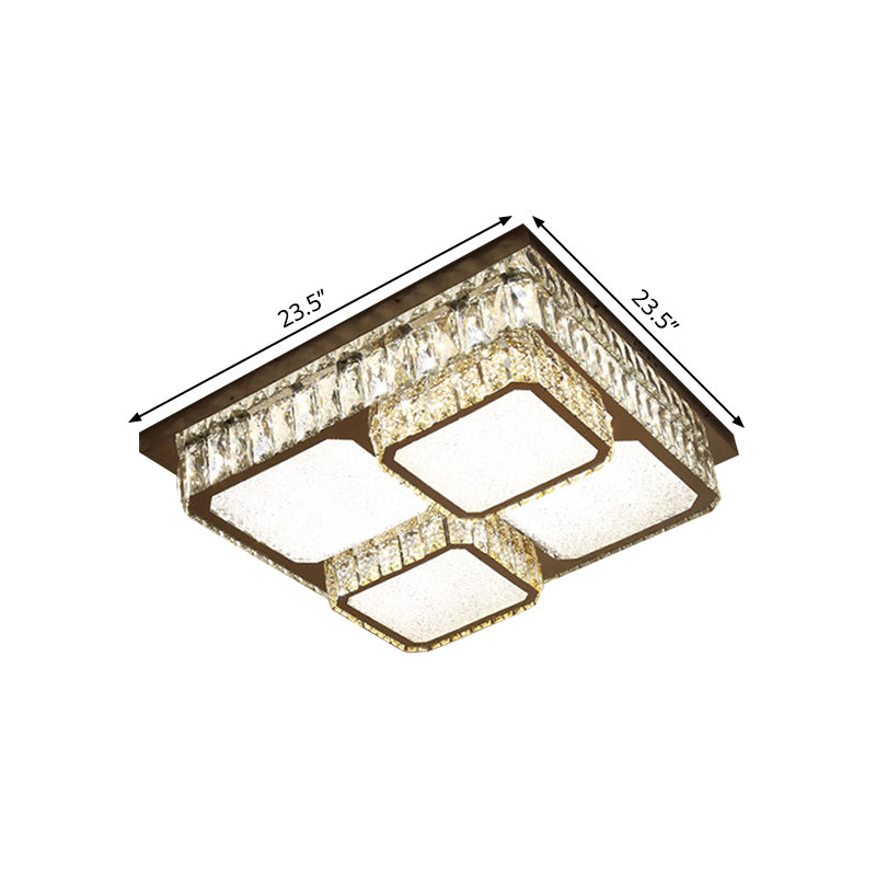 Beveled Crystal Square Flush Mount Lamp Simple LED Chrome Close to Ceiling Lamp in Warm/White Light - Clearhalo - 'Ceiling Lights' - 'Close To Ceiling Lights' - 'Close to ceiling' - 'Flush mount' - Lighting' - 1695076