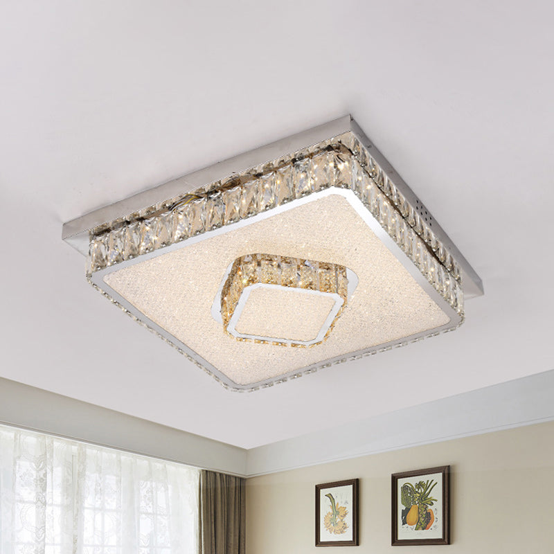 Beveled Crystal Square Flush Mount Lamp Simple LED Chrome Close to Ceiling Lamp in Warm/White Light - Chrome - A - Clearhalo - 'Ceiling Lights' - 'Close To Ceiling Lights' - 'Close to ceiling' - 'Flush mount' - Lighting' - 1695077