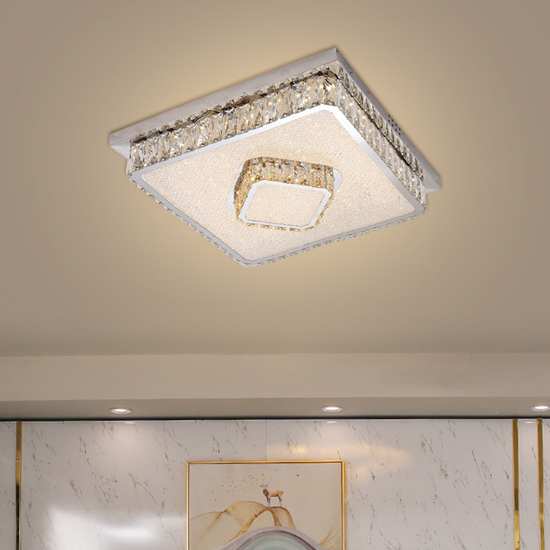 Beveled Crystal Square Flush Mount Lamp Simple LED Chrome Close to Ceiling Lamp in Warm/White Light - Clearhalo - 'Ceiling Lights' - 'Close To Ceiling Lights' - 'Close to ceiling' - 'Flush mount' - Lighting' - 1695078