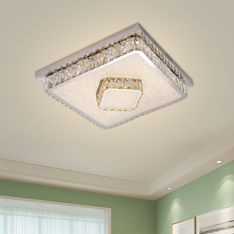 Beveled Crystal Square Flush Mount Lamp Simple LED Chrome Close to Ceiling Lamp in Warm/White Light - Clearhalo - 'Ceiling Lights' - 'Close To Ceiling Lights' - 'Close to ceiling' - 'Flush mount' - Lighting' - 1695079