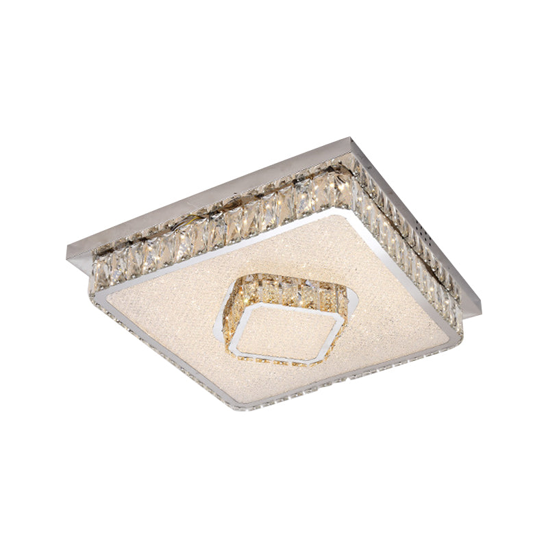 Beveled Crystal Square Flush Mount Lamp Simple LED Chrome Close to Ceiling Lamp in Warm/White Light - Clearhalo - 'Ceiling Lights' - 'Close To Ceiling Lights' - 'Close to ceiling' - 'Flush mount' - Lighting' - 1695080