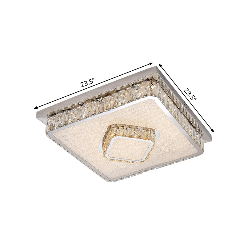 Beveled Crystal Square Flush Mount Lamp Simple LED Chrome Close to Ceiling Lamp in Warm/White Light - Clearhalo - 'Ceiling Lights' - 'Close To Ceiling Lights' - 'Close to ceiling' - 'Flush mount' - Lighting' - 1695081