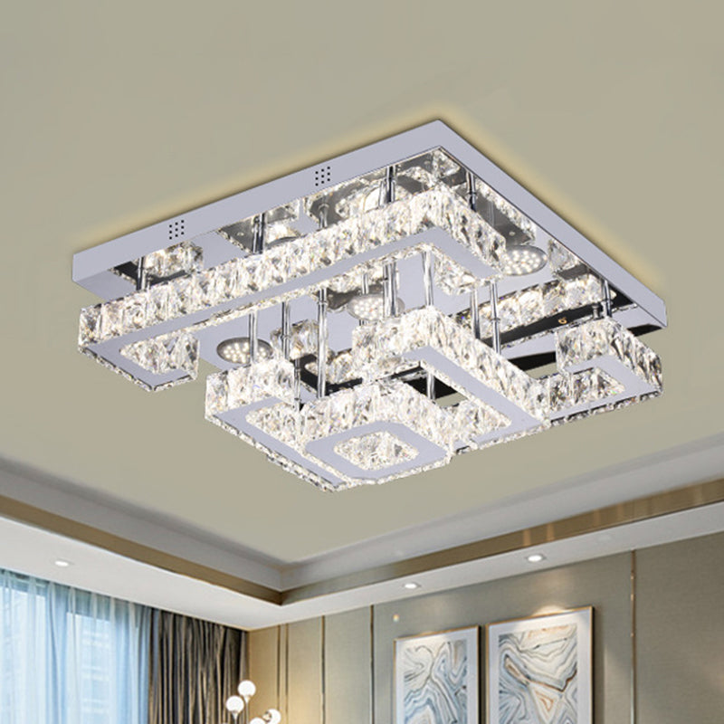 LED Guest Room Semi Flush Minimalist Chrome Ceiling Lamp with Tiered Square Crystal Shade - Clearhalo - 'Ceiling Lights' - 'Close To Ceiling Lights' - 'Close to ceiling' - 'Semi-flushmount' - Lighting' - 1695083