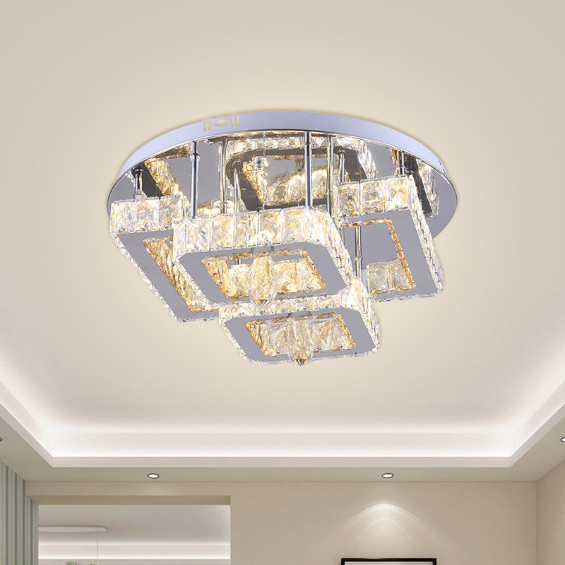 Simple Square Ceiling Flush Mount Crystal Block Dining Room LED Semi Flush Lamp in Chrome, Remote Control Stepless Dimming Light Clearhalo 'Ceiling Lights' 'Close To Ceiling Lights' 'Close to ceiling' 'Semi-flushmount' Lighting' 1695087