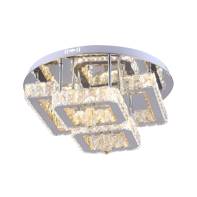 Simple Square Ceiling Flush Mount Crystal Block Dining Room LED Semi Flush Lamp in Chrome, Remote Control Stepless Dimming Light Clearhalo 'Ceiling Lights' 'Close To Ceiling Lights' 'Close to ceiling' 'Semi-flushmount' Lighting' 1695088