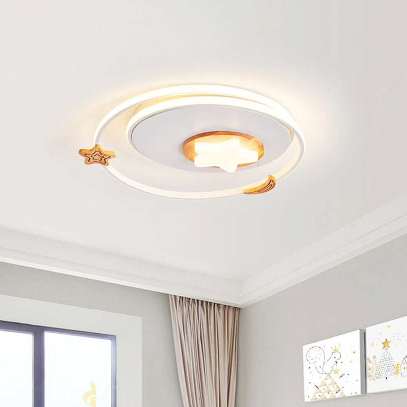 Round Flush Light Fixture Modernist Acrylic LED White Flush Mount Lamp with Star and Moon Decor White Clearhalo 'Ceiling Lights' 'Close To Ceiling Lights' 'Close to ceiling' 'Flush mount' Lighting' 1695090