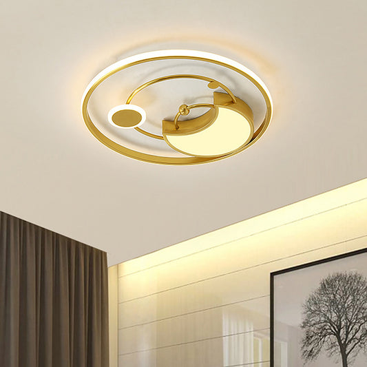 Metal Crescent Semi-Flush Ceiling Light Modernist LED Gold Flush Mount in Warm/White Light Gold Clearhalo 'Ceiling Lights' 'Close To Ceiling Lights' 'Close to ceiling' 'Semi-flushmount' Lighting' 1695098