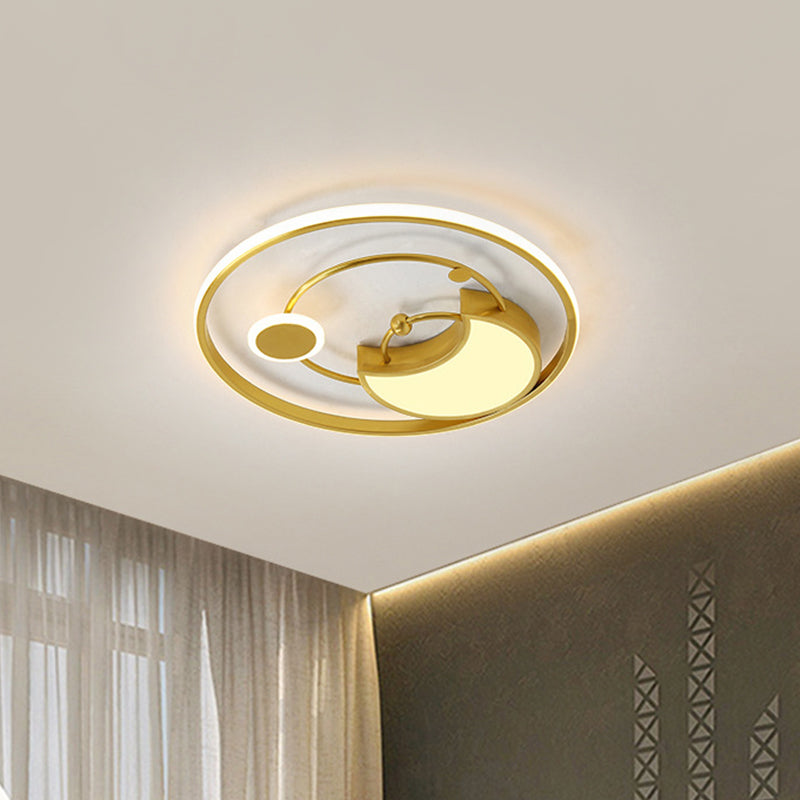 Metal Crescent Semi-Flush Ceiling Light Modernist LED Gold Flush Mount in Warm/White Light Clearhalo 'Ceiling Lights' 'Close To Ceiling Lights' 'Close to ceiling' 'Semi-flushmount' Lighting' 1695099