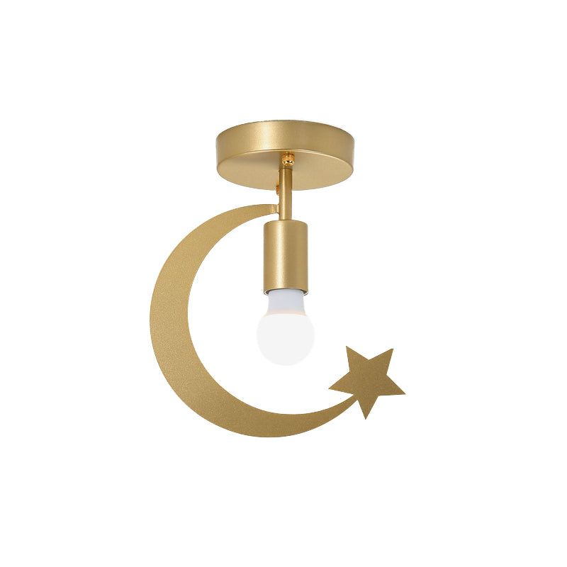 Grey/Gold Crescent and Star Semi Flush Mount Lighting Kids 1 Light Iron Flush Ceiling Light for Corridor Clearhalo 'Ceiling Lights' 'Close To Ceiling Lights' 'Close to ceiling' 'Semi-flushmount' Lighting' 1695108