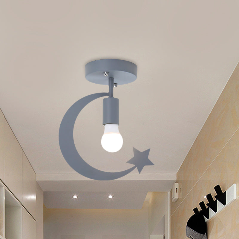 Grey/Gold Crescent and Star Semi Flush Mount Lighting Kids 1 Light Iron Flush Ceiling Light for Corridor Clearhalo 'Ceiling Lights' 'Close To Ceiling Lights' 'Close to ceiling' 'Semi-flushmount' Lighting' 1695111