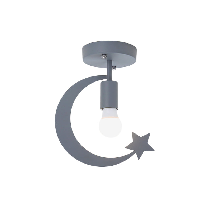 Grey/Gold Crescent and Star Semi Flush Mount Lighting Kids 1 Light Iron Flush Ceiling Light for Corridor Clearhalo 'Ceiling Lights' 'Close To Ceiling Lights' 'Close to ceiling' 'Semi-flushmount' Lighting' 1695112