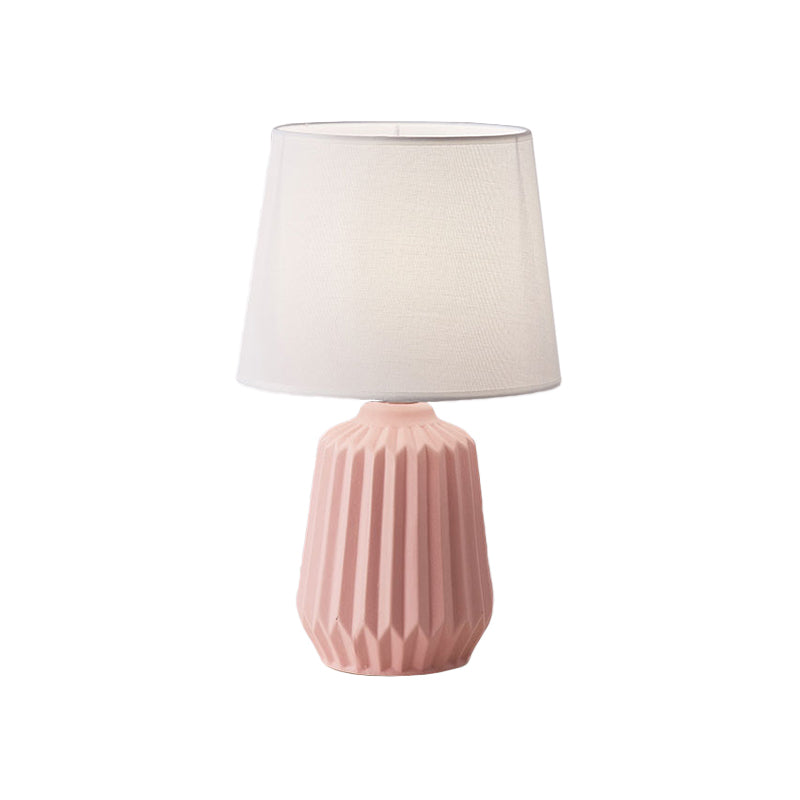 Fabric Conical Desk Lamp Simplicity 1 Light Table Light with Ceramic Base in Pink for Bedroom Clearhalo 'Lamps' 'Table Lamps' Lighting' 1695115