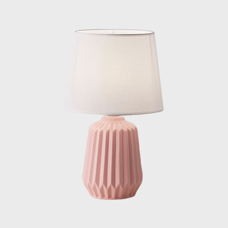 Fabric Conical Desk Lamp Simplicity 1 Light Table Light with Ceramic Base in Pink for Bedroom Clearhalo 'Lamps' 'Table Lamps' Lighting' 1695116