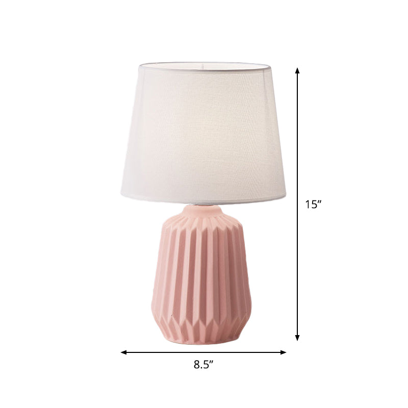 Fabric Conical Desk Lamp Simplicity 1 Light Table Light with Ceramic Base in Pink for Bedroom Clearhalo 'Lamps' 'Table Lamps' Lighting' 1695117