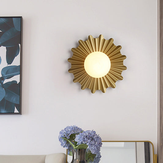 Flower Metallic Wall Light Sconce Cartoon 1 Light Gold Wall Lamp with Milk Glass Shade Clearhalo 'Wall Lamps & Sconces' 'Wall Lights' Lighting' 1695119