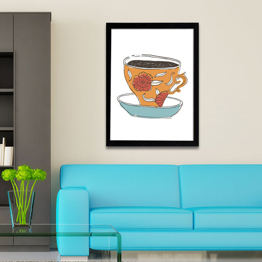 Coffee Cup Diet Wall Art Traditional Textured Canvas Print in Light Color for Kitchen Orange Clearhalo 'Art Gallery' 'Canvas Art' 'Traditional' Arts' 1695129
