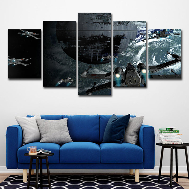 Blue Science Fiction Canvas Wall Art Space Fighters Wall Decor for Teens Bedroom Clearhalo 'Art Gallery' 'Canvas Art' 'Kids' Arts' 1695157