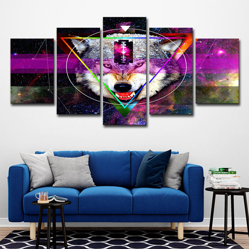 Purple Wolf Head Wall Art Decor Multi-Piece Modernist House Interior Canvas Print Purple Clearhalo 'Art Gallery' 'Canvas Art' 'Contemporary Art Gallery' 'Modern' Arts' 1695162