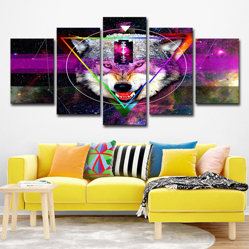Purple Wolf Head Wall Art Decor Multi-Piece Modernist House Interior Canvas Print Clearhalo 'Art Gallery' 'Canvas Art' 'Contemporary Art Gallery' 'Modern' Arts' 1695163