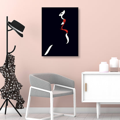 Textured Black Canvas Wall Art Victorian Woman with Red Lipstick Painting for Parlor Black Design 1 Clearhalo 'Arts' 'Canvas Art' 1695232