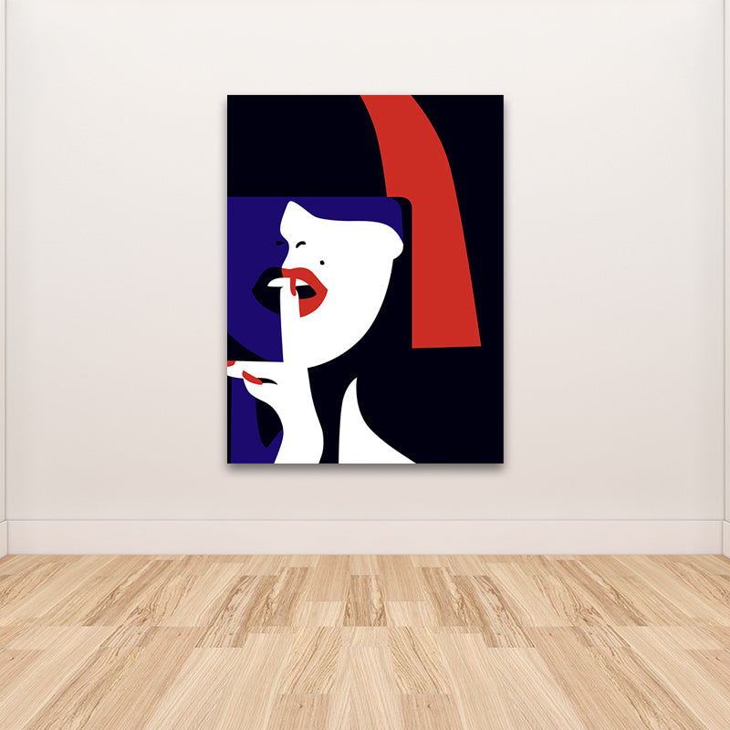 Textured Black Canvas Wall Art Victorian Woman with Red Lipstick Painting for Parlor Black Design 2 Clearhalo 'Arts' 'Canvas Art' 1695239