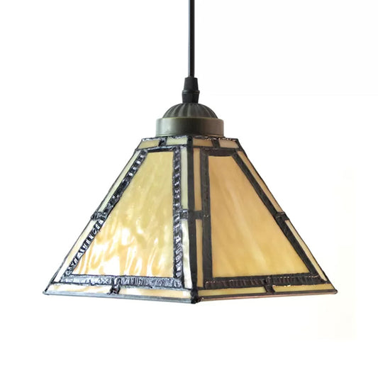 Stained Glass Amber Pendant Lamp Pyramid 1 Bulb Mission Hanging Light Kit for Kitchen Clearhalo 'Ceiling Lights' 'Chandeliers' 'Glass shade' 'Glass' 'Industrial' 'Middle Century Pendants' 'Pendant Lights' 'Pendants' 'Tiffany close to ceiling' 'Tiffany Pendants' 'Tiffany' Lighting' 169523