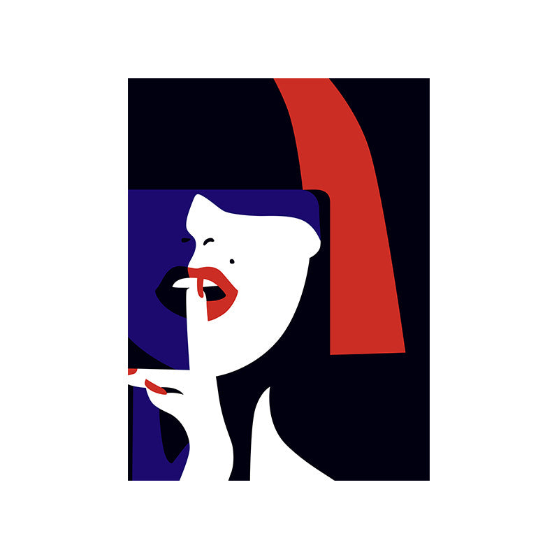 Textured Black Canvas Wall Art Victorian Woman with Red Lipstick Painting for Parlor Clearhalo 'Arts' 'Canvas Art' 1695240