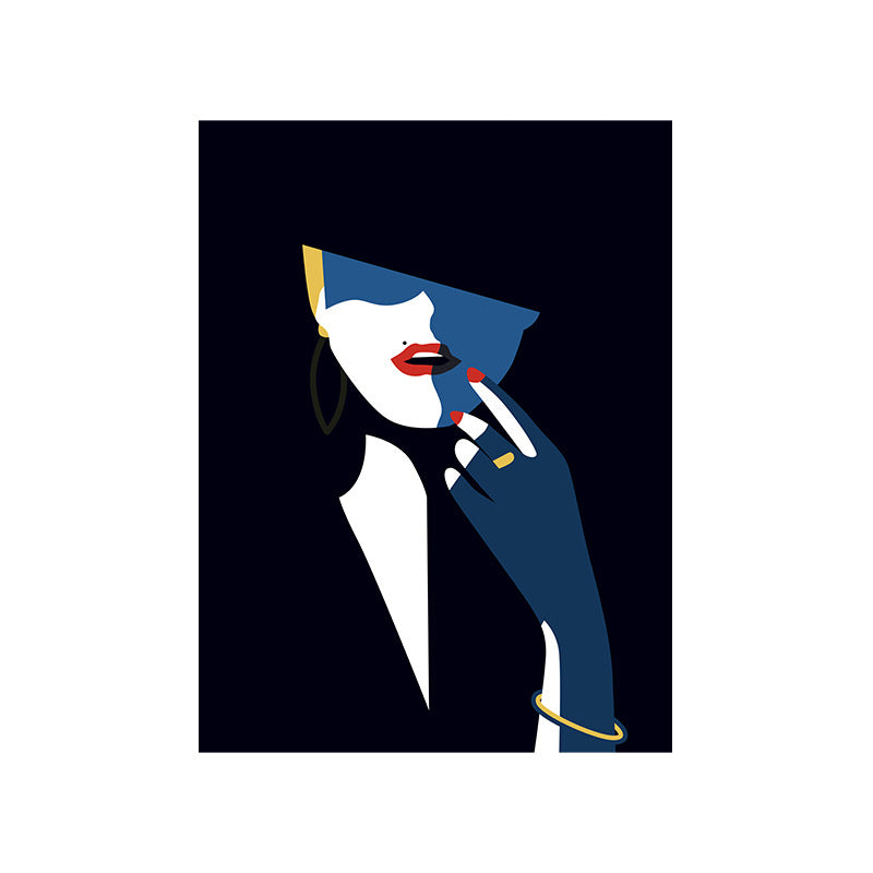 Textured Black Canvas Wall Art Victorian Woman with Red Lipstick Painting for Parlor Clearhalo 'Arts' 'Canvas Art' 1695244