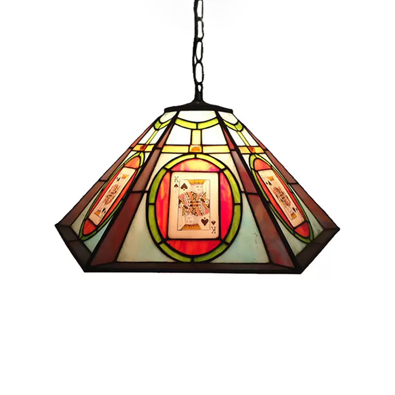 Spade/Poker Hanging Lamp Kit Tiffany Hand Rolled Art Glass 3 Lights Black Suspended Lighting Fixture for Corridor Clearhalo 'Ceiling Lights' 'Industrial' 'Middle Century Pendants' 'Pendant Lights' 'Pendants' 'Tiffany close to ceiling' 'Tiffany Pendants' 'Tiffany' Lighting' 169527