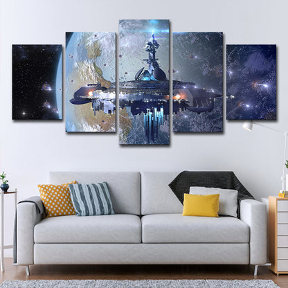 Star Wars Fighter Canvas Print Science Fiction Cool Spacecrafts Wall Art in Blue Blue Clearhalo 'Art Gallery' 'Canvas Art' 'Kids' Arts' 1695275