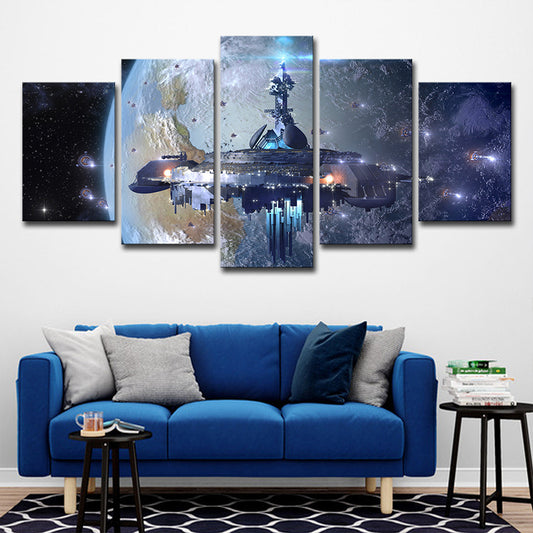 Star Wars Fighter Canvas Print Science Fiction Cool Spacecrafts Wall Art in Blue Clearhalo 'Art Gallery' 'Canvas Art' 'Kids' Arts' 1695276