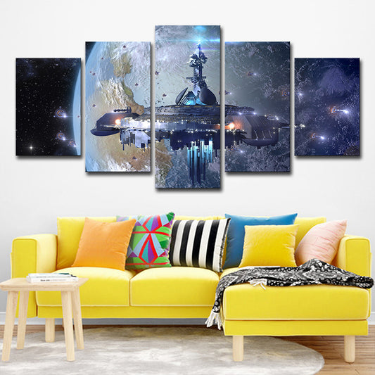 Star Wars Fighter Canvas Print Science Fiction Cool Spacecrafts Wall Art in Blue Clearhalo 'Art Gallery' 'Canvas Art' 'Kids' Arts' 1695277