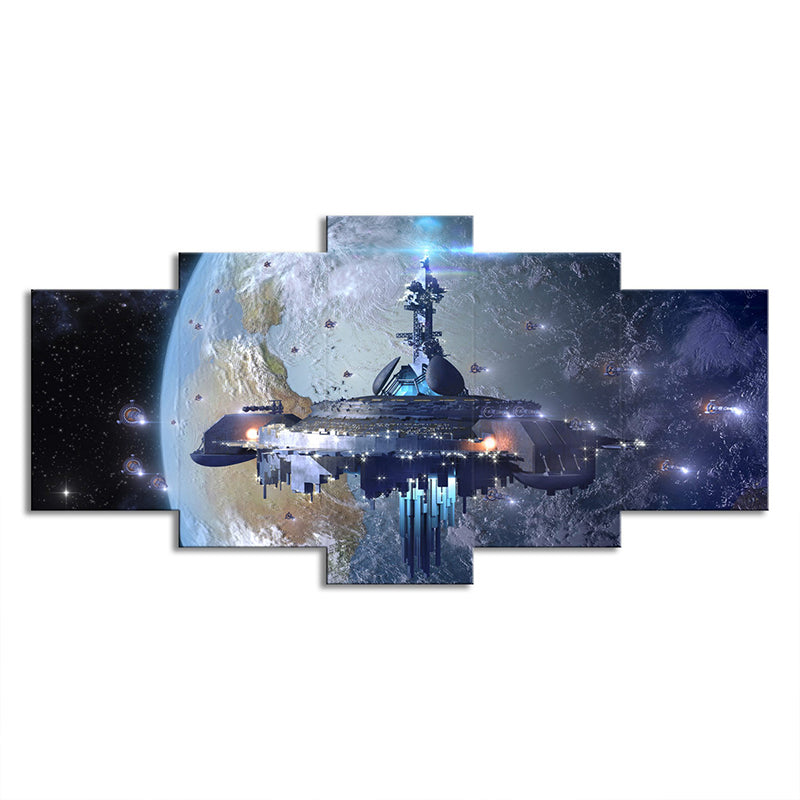 Star Wars Fighter Canvas Print Science Fiction Cool Spacecrafts Wall Art in Blue Clearhalo 'Art Gallery' 'Canvas Art' 'Kids' Arts' 1695278