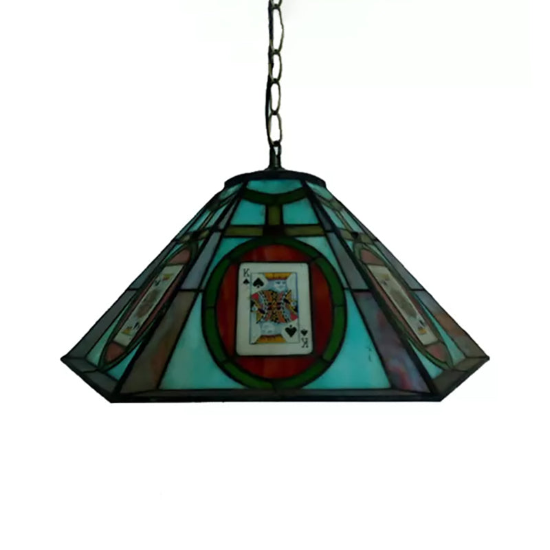 Spade/Poker Hanging Lamp Kit Tiffany Hand Rolled Art Glass 3 Lights Black Suspended Lighting Fixture for Corridor Clearhalo 'Ceiling Lights' 'Industrial' 'Middle Century Pendants' 'Pendant Lights' 'Pendants' 'Tiffany close to ceiling' 'Tiffany Pendants' 'Tiffany' Lighting' 169528