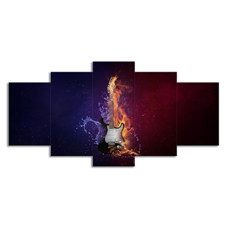 Water and Fire Guitar Canvas Print Contemporary Multi-Piece Wall Art Decor in Black Clearhalo 'Art Gallery' 'Canvas Art' 'Contemporary Art Gallery' 'Modern' Arts' 1695285