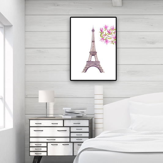 French Country for 80s Paintings Eiffel Tower and Magnolia Blossom Pink Canvas Wall Art Clearhalo 'Arts' 'Canvas Art' 1695326