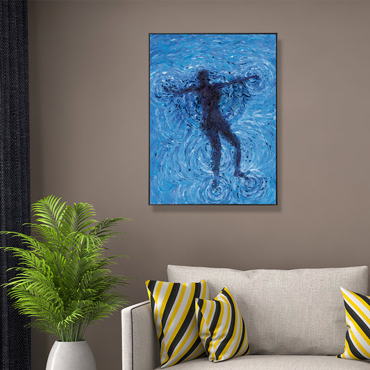 Floating in the Sea Canvas Print Modernism Textured Bedroom Wall Art in Blue Clearhalo 'Art Gallery' 'Canvas Art' 'Contemporary Art Gallery' 'Modern' Arts' 1695332