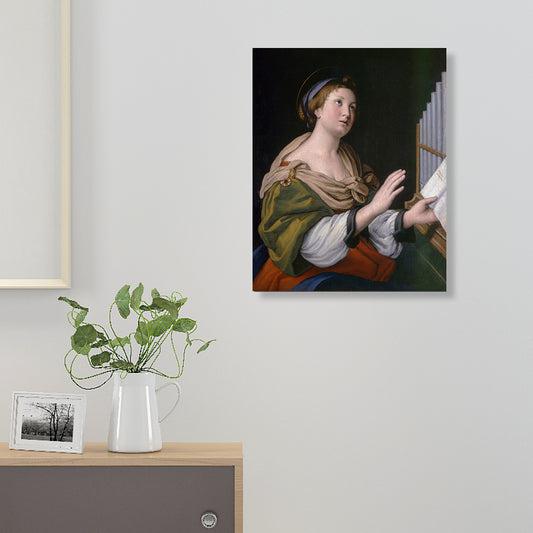Noblewoman Portrait Painting Textured Retro Style Home Canvas Wall Art in Dark Color Green